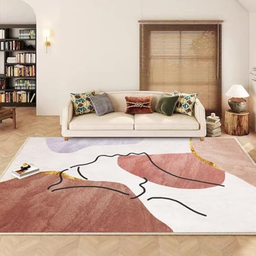 RUGMRZ Waschbar In Waschmaschine Esszimmer Teppich,Rutschfester Modernes Rechteck für Kinderzimmere,Schlafzimmer,Esstisch Rosa140x200cm von RUGMRZ