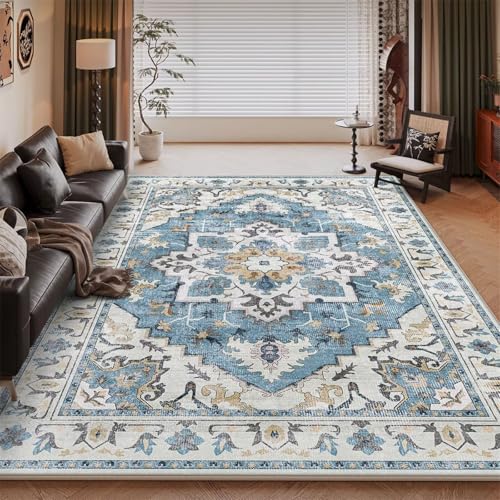 RUGMRZ Waschbar In Waschmaschine Flurteppich Bleu 60x90CM, Bodenmatte Flore rétro for Kinderzimmer Junge Glastisch Zubehör von RUGMRZ