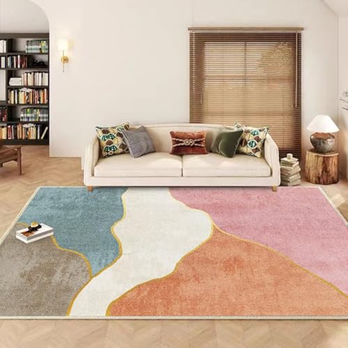 RUGMRZ Waschbar In Waschmaschine Schlafzimmer Teppich,Antirutsch Vorleger Moderne Geometrie für Kinderzimmere,Büro,Mädchenzimmer Rosa80x160cm von RUGMRZ