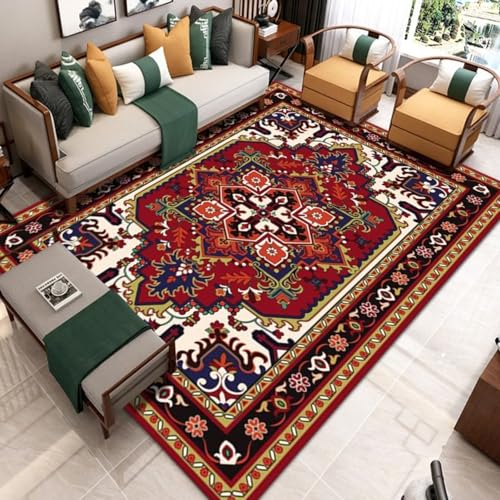 RUGMRZ Waschbar In Waschmaschine Schlafzimmerdeko Teppich,Rutschfester Fussmatten Tradition für Terrasse,Esszimmer,Schreibtischstuhl Rot80x160cm von RUGMRZ