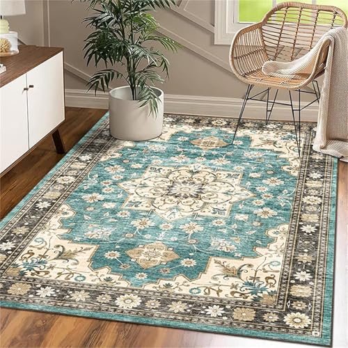RUGMRZ Waschbar In Waschmaschine Teppich Esstisch Bleu 60x90CM, Vorleger Flore rétro for Wohn Terassenaussen Tatami von RUGMRZ