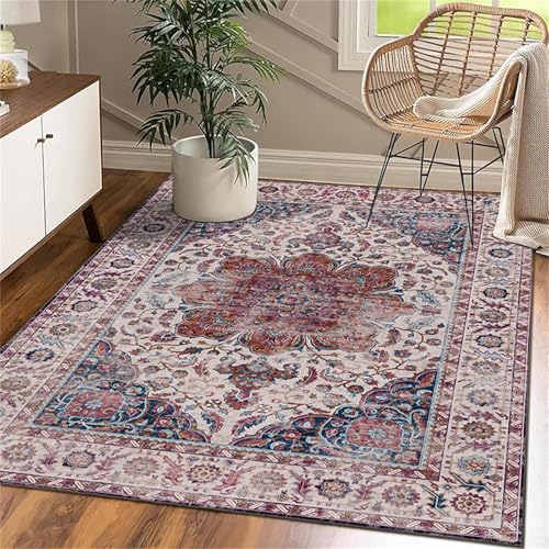 RUGMRZ Waschbar In Waschmaschine Teppich Flach Gewebt Couleur 140x200CM, Flore rétro for Weltraum Jungs Couchtisch Oval von RUGMRZ