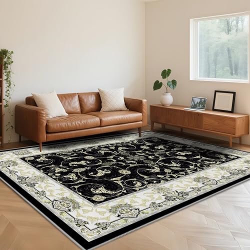 RUGMRZ Waschbar In Waschmaschine Teppich Flur 90X190cm,Antirutsch,Kuschel Blumenmuster Schwarzfür Unter Schreibtischstuhl,Terrasse,Wohn von RUGMRZ