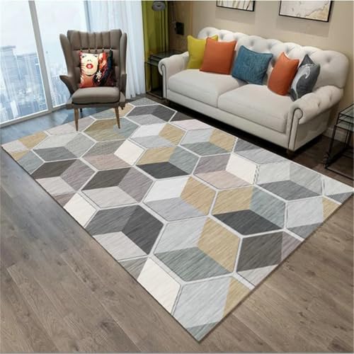 RUGMRZ Waschbar In Waschmaschine Teppich Fussbodenheizung Geeignet Grau 140x200cm, Weicher Moderne dreidimensionale geometrische Muster Werden in Wohn- und Bürofluren verwendet von RUGMRZ
