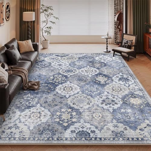 RUGMRZ Waschbar In Waschmaschine Teppich Kinderzimmer Bleu 60x90CM, Klein Flore rétro for Kinderzimmere Mädchen Bett Umrandung Room von RUGMRZ