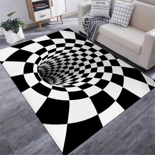 RUGMRZ Waschbar In Waschmaschine Teppich Schreibtischstuhl Geeignet,Rutschfester Klein Moderne 3D für Terrasse,Wohnung,Kinderzimmer Jungen schwarz80x120cm von RUGMRZ