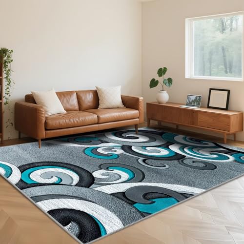 RUGMRZ Waschbar In Waschmaschine Teppiche Wohnzimmer 100X200cm,Kuschelig Weich Abstraktes Design Hellgraufür Schlafzimmer,Terassenaussen,Wohn von RUGMRZ