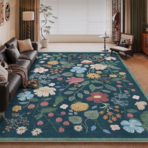 RUGMRZ Waschbar In Waschmaschine Teppiche Wohnzimmer Bleu vert 140x200CM, Flore Moderne for Schlafzimmer Bett Umrandung Babyzimmer von RUGMRZ