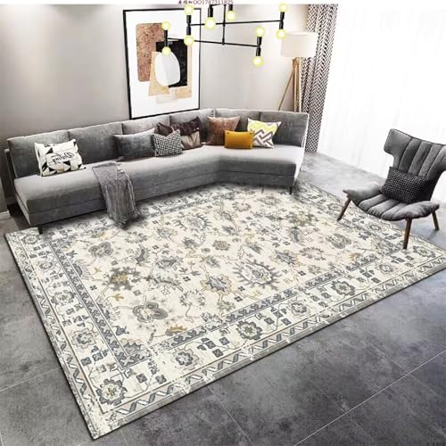 RUGMRZ Waschbar In Waschmaschine Teppichläufer Schlafzimmer Gris 140x200CM, Flore rétro for Wohnaccessoires Kinderzimmer Glastisch von RUGMRZ