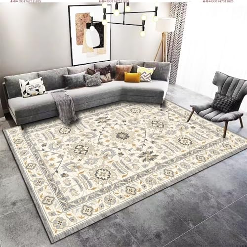 RUGMRZ Waschbar In Waschmaschine Wohnzimmer Teppich Gris 140x200CM, Floral rétro for Wohnungs Couch Glastisch von RUGMRZ