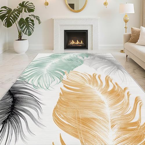 RUGMRZ Waschbar Kleiner Teppich 60X90cm,Antirutsch,Weich Federmuster Graufür Schlafzimmer,Wohnzimmer,Terrasse von RUGMRZ