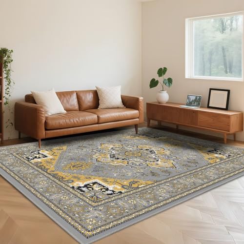 RUGMRZ Waschbar Kleiner Teppich 70X140cm,Pflegeleicht Traditionelles Retro Graufür Schlafzimmer,Esszimmer,Flur von RUGMRZ