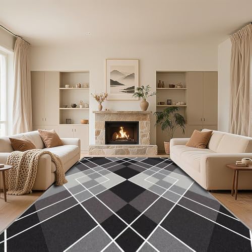 RUGMRZ Waschbar Moderne Teppiche Wohnzimmer Schwarz 60x100cm,Geometrische Muster Kuschel,Kurzflor für Kinderzimmer,Wohnungs,Vorzimmer RUGMRZ Waschbar Moderne Teppiche Wohnzimmer Schwarz 60x100cm,Geometrische Muster Kuschel,Kurzflor für Kinderzimmer,Wohnungs,Vorzimmer von RUGMRZ