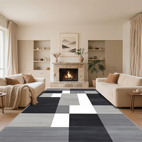 RUGMRZ Waschbar Moderne Teppiche Wohnzimmer Schwarz 60x100cm,Geometrische Muster Kuschelig Weich für Kinderzimmer,Wohnungs,Vorzimmer von RUGMRZ