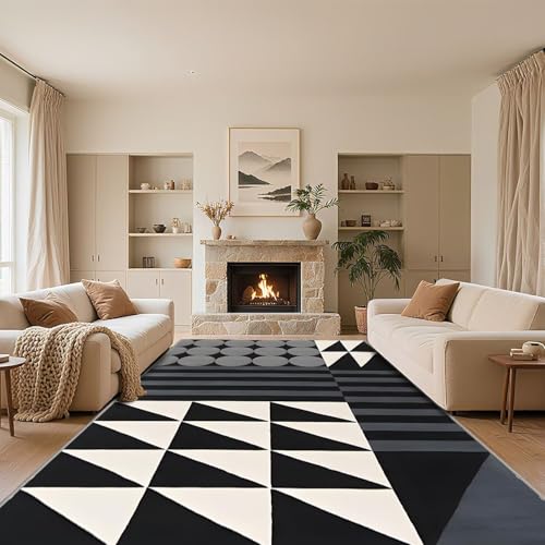 RUGMRZ Waschbar Schmutzfangmatte Schwarz 60x90cm,Geometrische Muster Kuschelig Weich für Kinderzimmer,Wohnungs,Vorzimmer von RUGMRZ