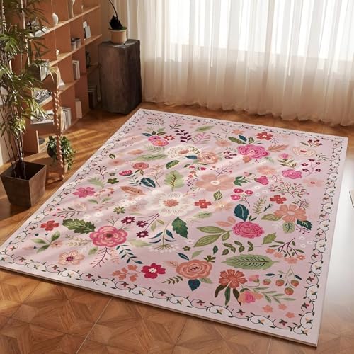RUGMRZ Waschbar Teppich Bettvorleger 80x120cm,Rosa Fußmatten,Blumenmuster für Küche,Eingangsinnen,Haustür von RUGMRZ
