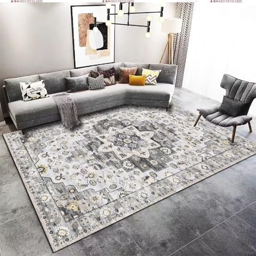 RUGMRZ Waschbar Teppich Fussbodenheizung Geeignet Gris 120x170CM, Flore rétro for Couchtisch Mädchen Terrasse von RUGMRZ