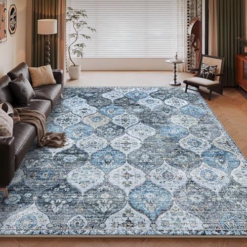 RUGMRZ Waschbar Teppich Schlafzimmer 180x250cm,Blau Teppich Gross,Retro Kunst für Matt Floor,Wohnungs,Gegend von RUGMRZ