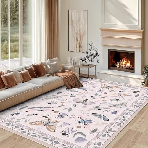 RUGMRZ Waschbar Teppich Schlafzimmer Klein Rosa 60x90cm,Schmetterlingsmuster Antirutsch,Weich für Eingang,Innen,Küche von RUGMRZ