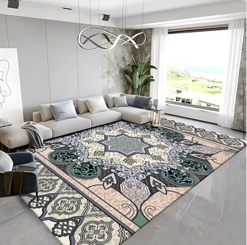 RUGMRZ Waschbar Teppich rutschfest 100x200cm,Beige,Abstrakte Kunst für Neben Bett,Neben Couch,Kinderzimmer Junge von RUGMRZ