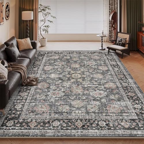 RUGMRZ Waschbar Teppiche Wohnzimmer Gris 120x170CM, Floral rétro for Bürostuhl Ankleidezimmer Schreibtischstuhl von RUGMRZ
