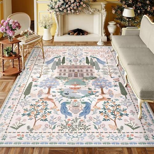 RUGMRZ Waschbar Vorzimmer Teppich 160x200cm,Rosa,Pflanzenmuster für Neben Bett,Neben Couch,Schlafzimmer von RUGMRZ