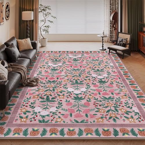 RUGMRZ Waschbar Vorzimmer Teppich Rose 120x170CM, Flore Moderne for Bett Umrandung Couchtisch Oval Lesesessel von RUGMRZ