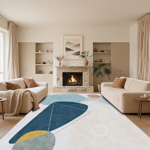 RUGMRZ Waschbar Wohnzimmerteppich Groß Blau 200x300cm,Abstrakte Kunst Waschbar,Weich für Leseecke Kinderzimmer,Vorzimmer,Esstisch von RUGMRZ