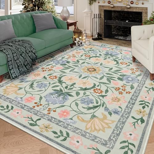 RUGMRZ Waschbar in Waschmaschine Balkonteppich 180x280cm,Grün Teppich Gross,Blumenmuster für Gegend,Terrasse,Wohn von RUGMRZ