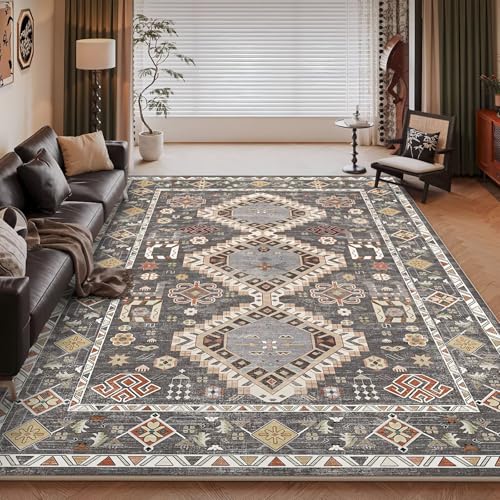 RUGMRZ Waschbar in Waschmaschine Flurteppiche 120x180cm,Grau,Klassischer Geometrischer Druck für Tatami,Leseecke Kinderzimmer,Unter Schreibtischstuhl von RUGMRZ