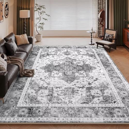 RUGMRZ Waschbar in Waschmaschine Teppich Esstisch 100x160cm,Grau,Retro Tradition für Couchtisch,Neben Couch,Neben Bett von RUGMRZ