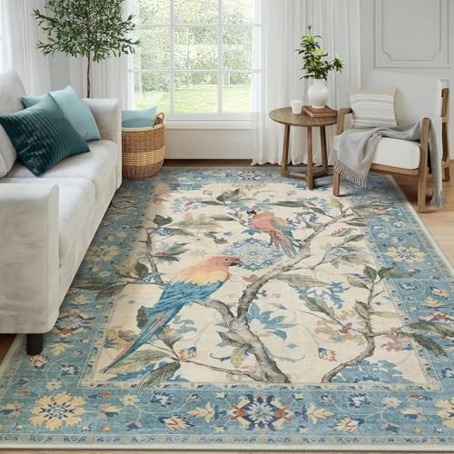 RUGMRZ Waschbar in Waschmaschine Teppich Pflegeleicht 100x160cm,Blau,Blumenvogelmuster für Couchtisch,Kinderzimmer Mädchen,Balkon RUGMRZ Waschbar in Waschmaschine Teppich Pflegeleicht 100x160cm,Blau,Blumenvogelmuster für Couchtisch,Kinderzimmer Mädchen,Balkon von RUGMRZ