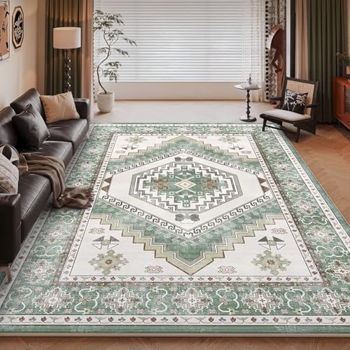 RUGMRZ Waschbar in Waschmaschine Teppich Wohnzimmer Vintage 80x160cm,Grün Fußmatte Innen Waschbar,Geometrisches Design für Terrasse,Schlafzimmer,Eingangsinnen von RUGMRZ
