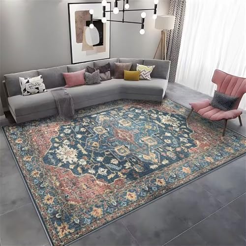 RUGMRZ Waschbare+Teppiche 120x200CM gleitschutz Teppich küche Dekoration Blau Grüner, Retro-inspirierter Blumenteppich. Teppiche Schlafzimmer kinderzimmer waschbar von RUGMRZ