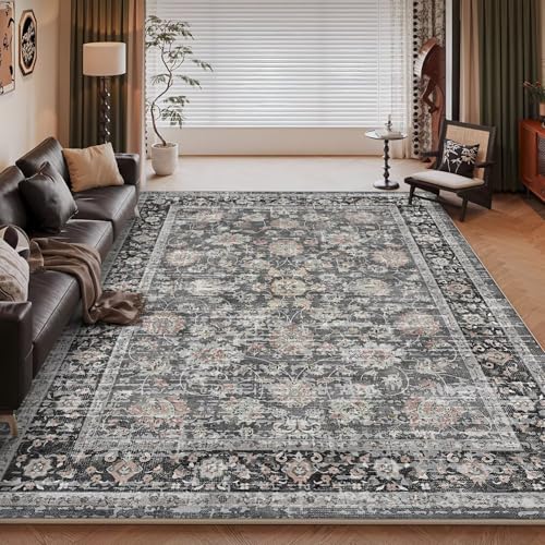 RUGMRZ Waschbare Balkon Teppich 200x250cm,Grau-Braun Teppich Gross,Retro-Druck für Vorzimmer,Balkon,Fliesen von RUGMRZ