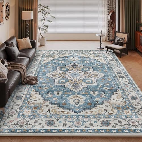 RUGMRZ Waschbare Flurteppich Bleu 60x120CM, Fußabtreter Flore rétro for Flur Esstisch Schreibtisch von RUGMRZ