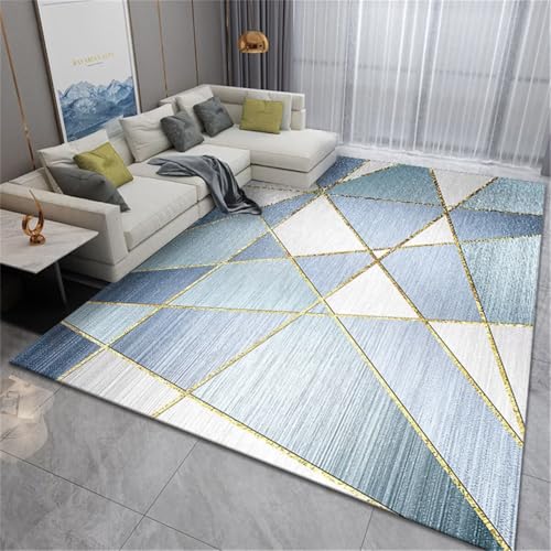 RUGMRZ Waschbare Fußmatten Innen blau 160x200cm, Flach Moderne geometrische Muster Werden in Wohnzimmern für Teenagerzimmer verwendet von RUGMRZ