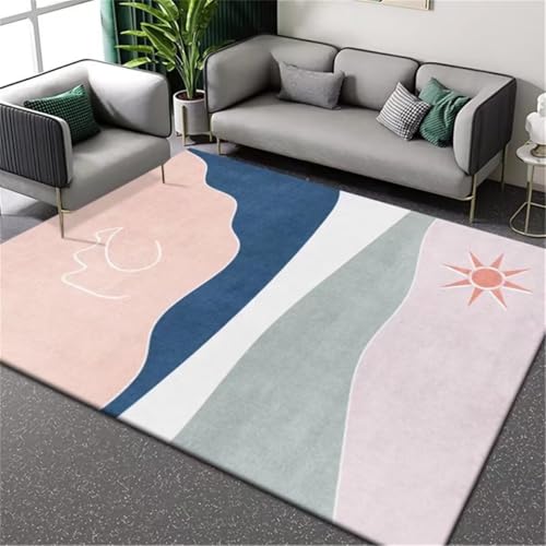 RUGMRZ Waschbare Matten & Teppiche rosa blau 60x120cm, Weich Fussmatte Modernes minimalistisches Design für Wohnzimmer Kinderzimmer von RUGMRZ