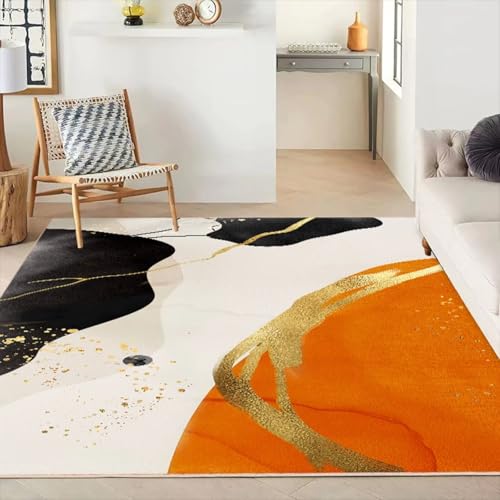RUGMRZ Waschbare Teppich Kinderzimme,Weich Fußabstreifer Modernes Rechteck für Esstisch,Schreibtisch,Jungen Jugendzimmer Orange80x120cm von RUGMRZ