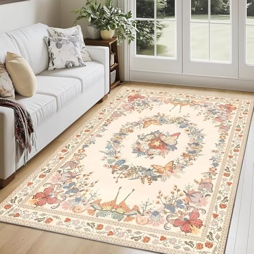 RUGMRZ Waschbare Teppich Weich 160x200cm,Beige,Blumenmuster für Terassenaussen,Tatami,Kinderzimmere Mädchen RUGMRZ Waschbare Teppich Weich 160x200cm,Beige,Blumenmuster für Terassenaussen,Tatami,Kinderzimmere Mädchen von RUGMRZ