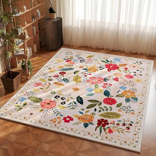 RUGMRZ Waschbare Teppich Weich 160x230cm,Beige,Blumenmuster für Unter Schreibtisch,Terassenaussen,Kinderzimmer Mädchen RUGMRZ Waschbare Teppich Weich 160x230cm,Beige,Blumenmuster für Unter Schreibtisch,Terassenaussen,Kinderzimmer Mädchen von RUGMRZ