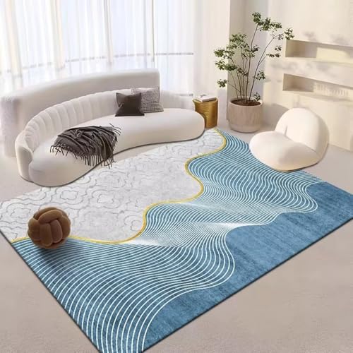 RUGMRZ Waschbare Teppich für Den Balkon,Weich Moderne Geometrie für Schreibtischstuhl,Jugendzimmer Mädchen,Balkon Blau100x160cm von RUGMRZ