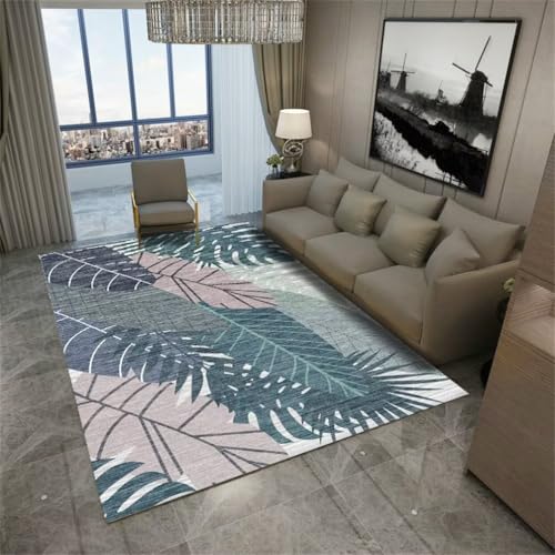 RUGMRZ Waschbare TeppicheSchlafzimmer Nachttisch Teppich Babyzimmer 50x80CM läufer Flur rutschfest BlauGrüner mit Blattmuster. Esszimmer von RUGMRZ