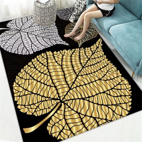 RUGMRZ Waschbare TeppicheTeppich Kinderzimme tepich 60x90CM Schlafzimmer Teppiche SchwarzGelber Grauer Blätterteppich. schmutzfangmatte waschbar von RUGMRZ