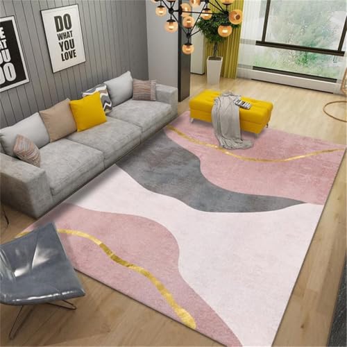 RUGMRZ Waschbarer Kinderzimmerteppich rosa Gold 130x190cm, Flach Modernes minimalistisches Design für Wohnzimmer Mädchenzimmer von RUGMRZ