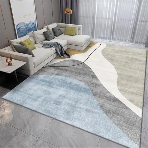 RUGMRZ Waschbarer Teppich Esstisch blau grau 50x80cm, Weich Fussmatte Modernes minimalistisches Design für Wohnzimmer Jungenzimmer von RUGMRZ
