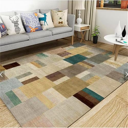 RUGMRZ Waschbarer Teppich Grau-gelbe geometrische Designlinien rutschfest Läufer 100x160cm RUGMRZ Waschbarer Teppich Grau-gelbe geometrische Designlinien rutschfest Läufer 100x160cm von RUGMRZ