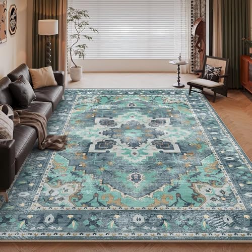 RUGMRZ Waschbarer Teppich Schlafzimmer 160x200cm,Blau,Vintage Blumen für Couchtisch,Dekoration Wohnung,Kinderzimmer Mädchen von RUGMRZ