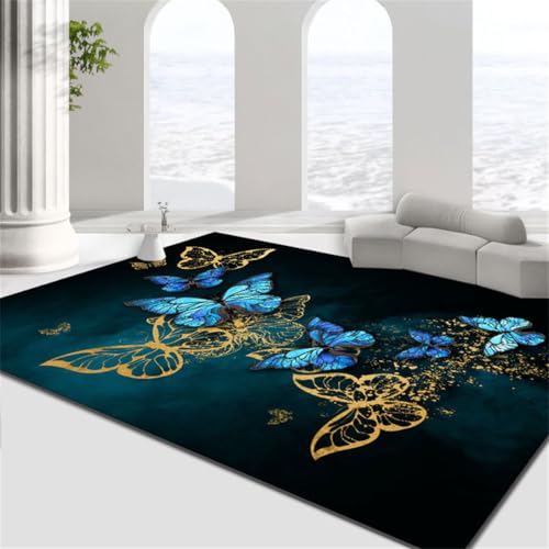 RUGMRZ Waschbarer Teppich Waschmaschine 180X280Cm Waschbare Teppiche In 41 Grün Einfacher Haushalt Rechteckiger Abstrakter Schmetterling Blau Lang Flur Antirutsch Pads von RUGMRZ