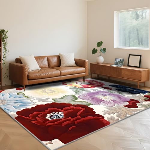 RUGMRZ Waschbarer Teppich Wohnzimmer 160X200cm,Blumenmuster Antirutsch Kurzflor Kuschelig Weich für Kindermädchen,Vorzimmer,Esstisch RUGMRZ Waschbarer Teppich Wohnzimmer 160X200cm,Blumenmuster Antirutsch Kurzflor Kuschelig Weich für Kindermädchen,Vorzimmer,Esstisch von RUGMRZ